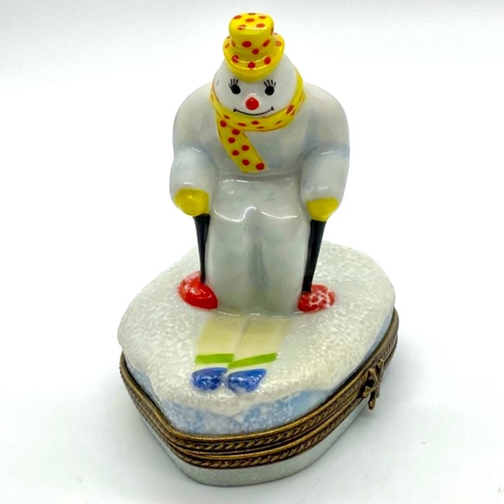 LaGloriette Peint mein Limoges France | Trinket Box |Skiing Snowman|Hand Painted